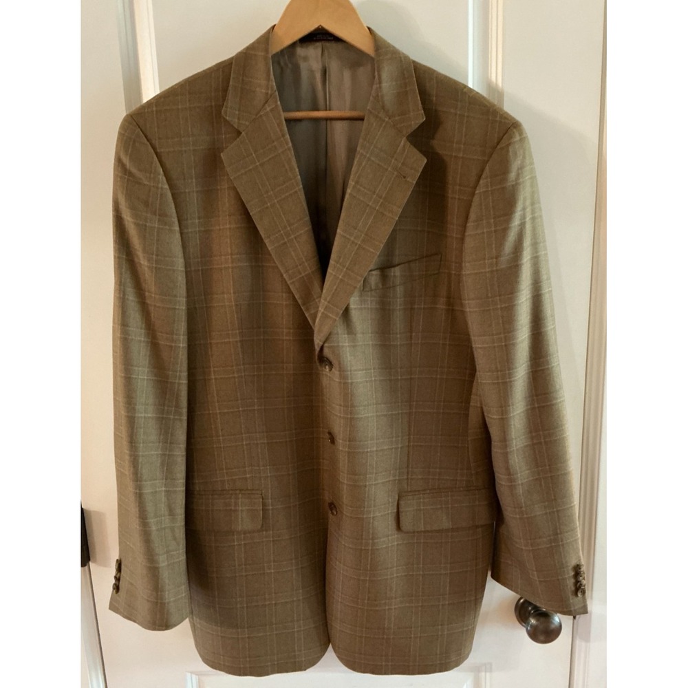 Joseph Abboud Men's Blazer 44R Camel Gray Windowpane Check Sportcoat‎ USA Made